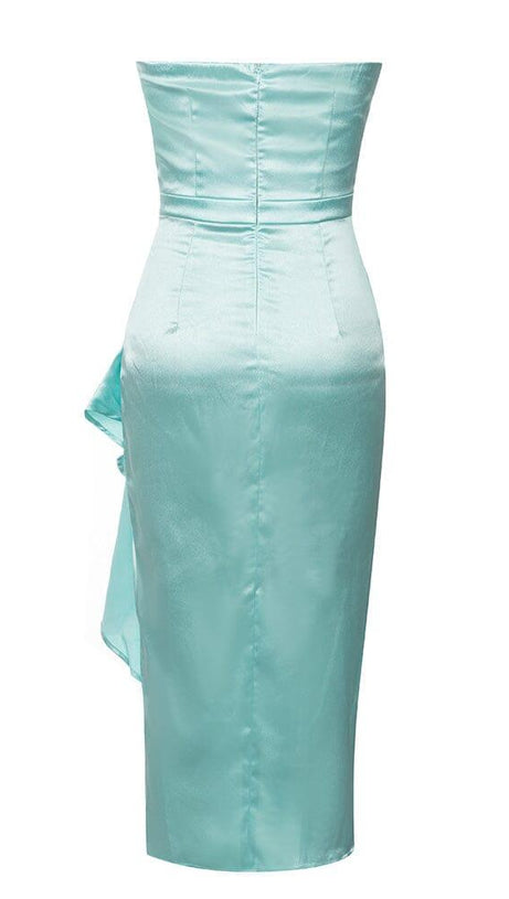 ABITO MIDI SENZA MANICHE IN RASO VERDE MENTA