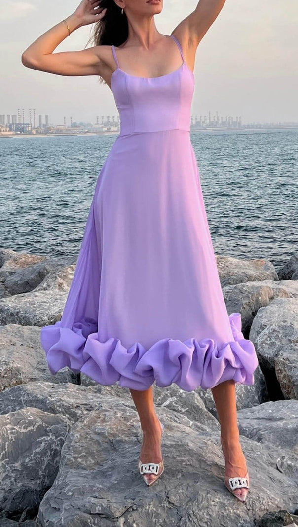 AIIZIE SUSPENDER A-LINE MIDI DRESS IN PURPLE - product image
