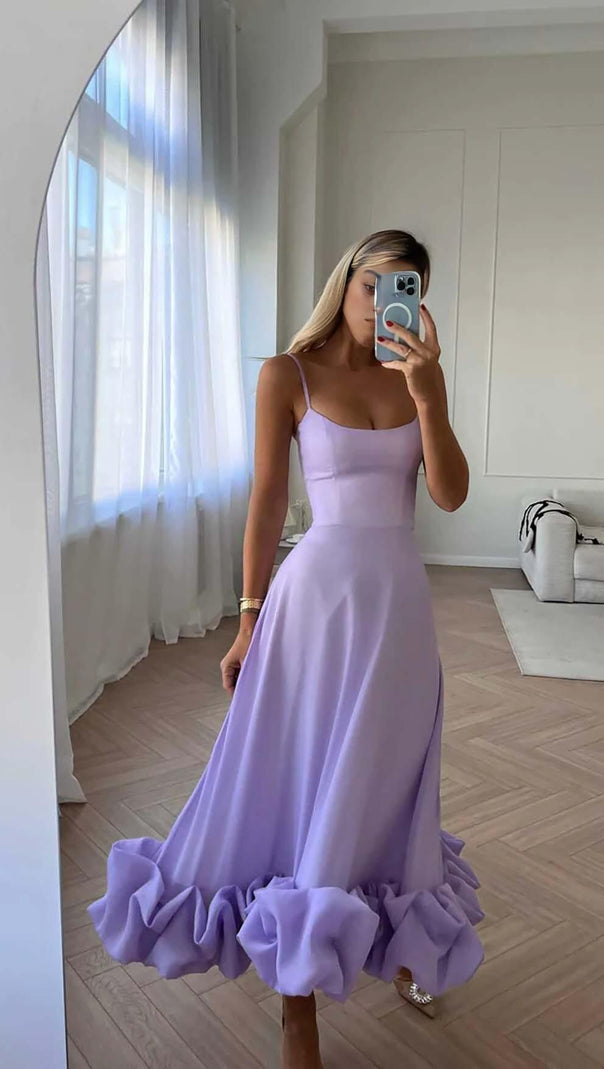 AIIZIE SUSPENDER A-LINE MIDI DRESS IN PURPLE - product image