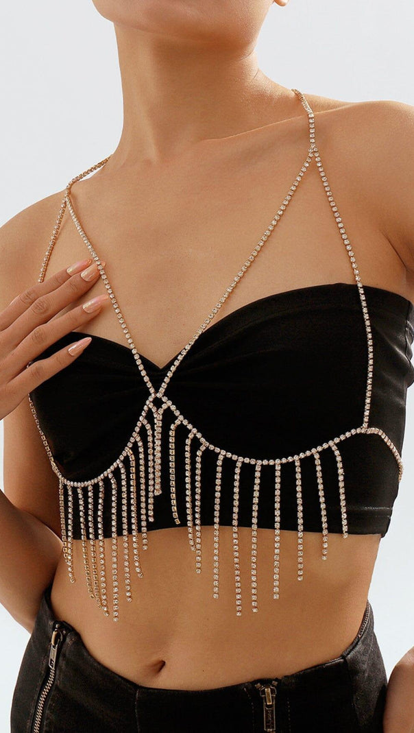 AIIZIE TASSEL AND DIAMOND CHEST CHAIN IN GOLD - product image