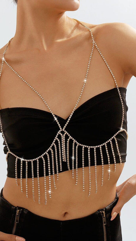 BRUSTKETTE MIT QUASTE UND DIAMANTEN IN GOLD