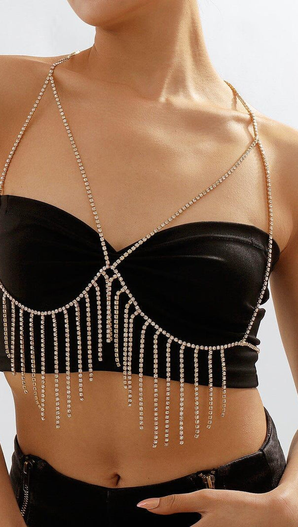 AIIZIE TASSEL AND DIAMOND CHEST CHAIN IN GOLD - product image
