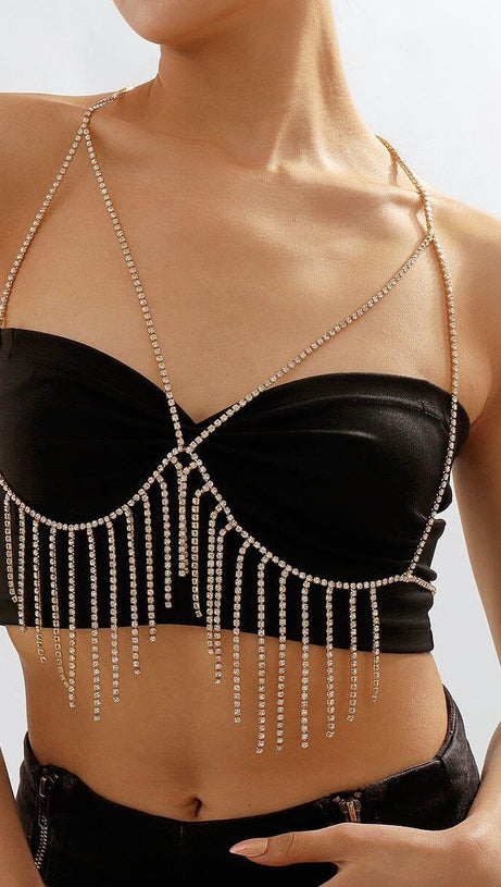 BRUSTKETTE MIT QUASTE UND DIAMANTEN IN GOLD