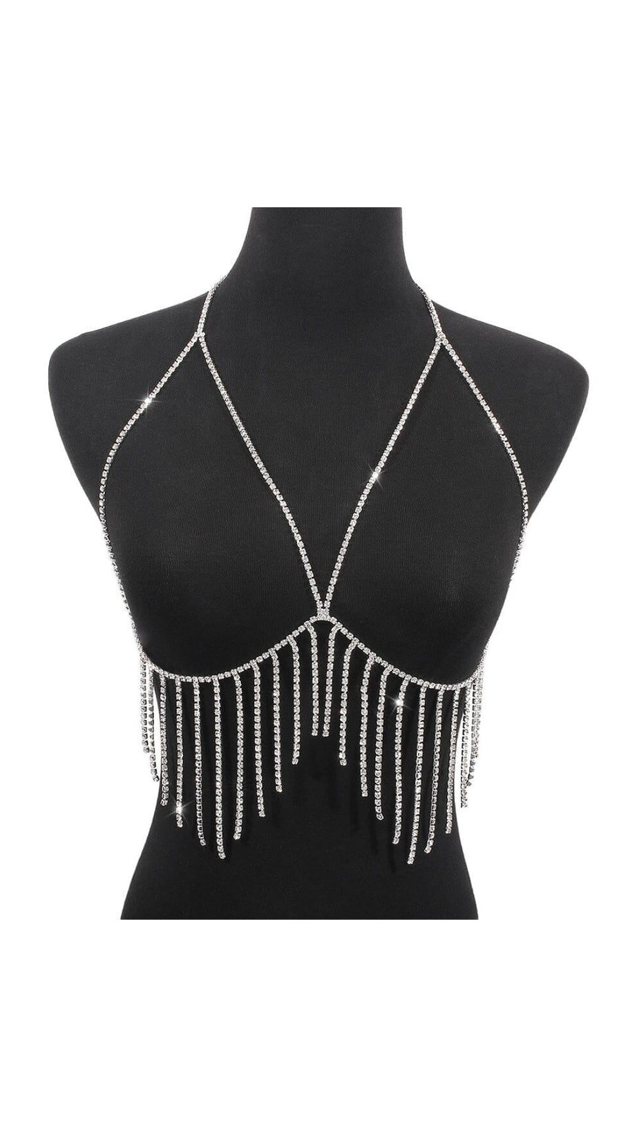 TASSEL AND DIAMOND CHEST CHAIN IN SILVER