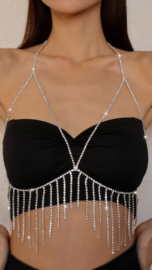 AIIZIE TASSEL AND DIAMOND CHEST CHAIN IN SILVER - product image