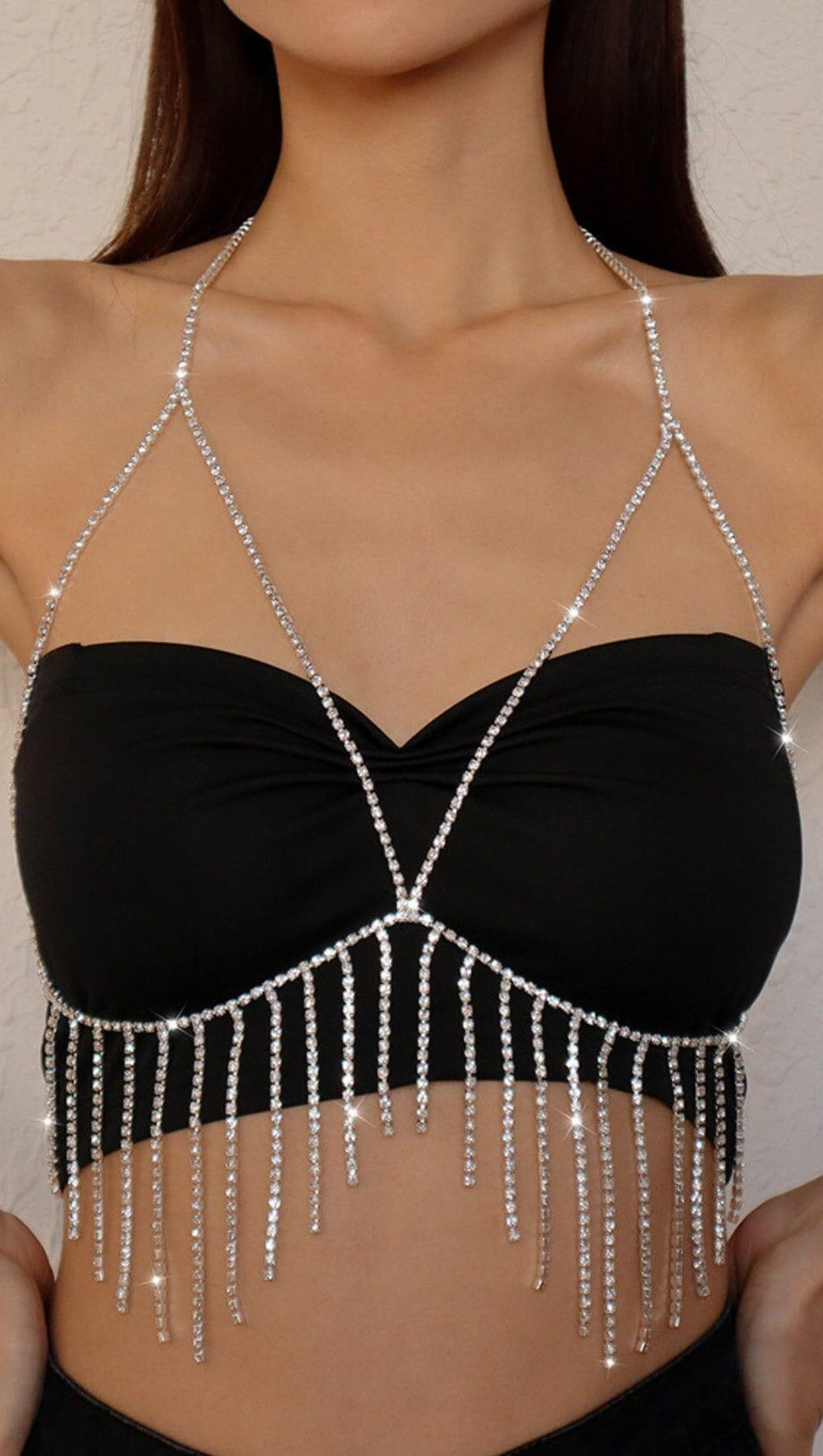 Brustkette mit Quaste und Diamanten in Silber