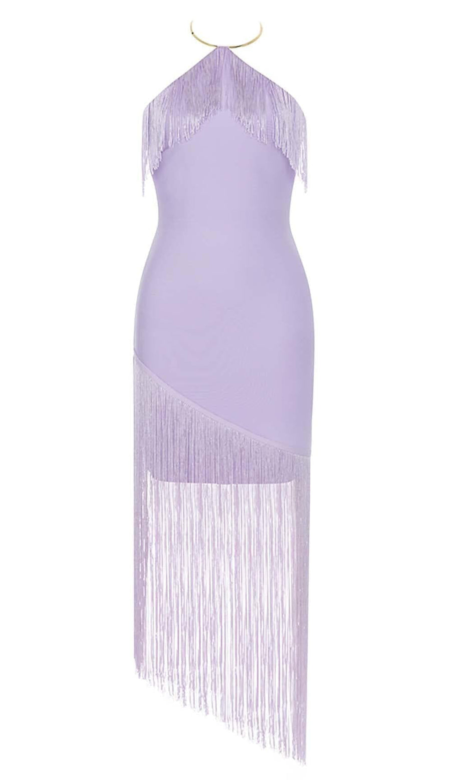 TASSEL SLEEVELESS MIDI DRESS IN LILAC