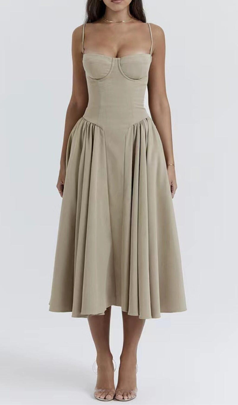 TAUPE BELTED SUNDRESS