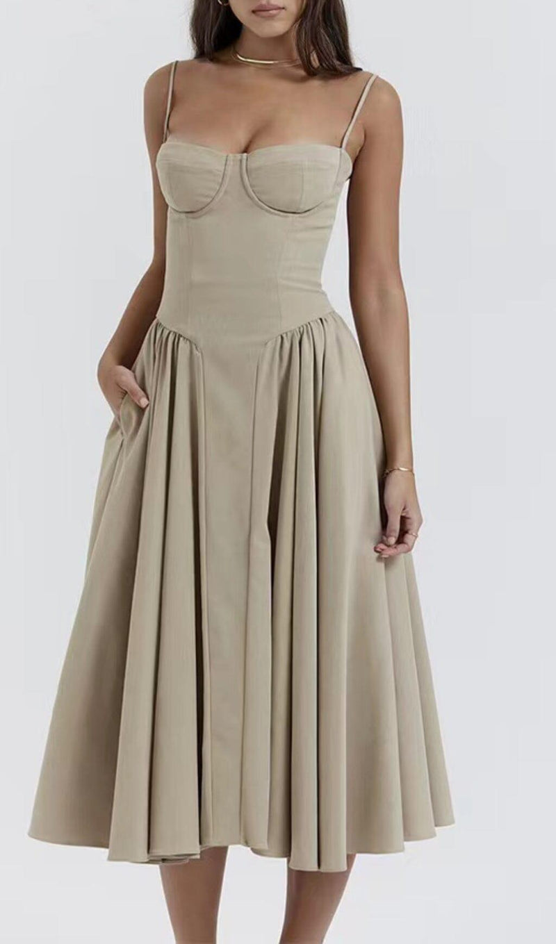 TAUPE BELTED SUNDRESS