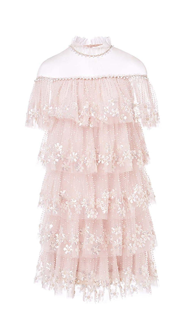 AIIZIE TIERED LACE TRIM MIDI DRESS IN PINK - product image