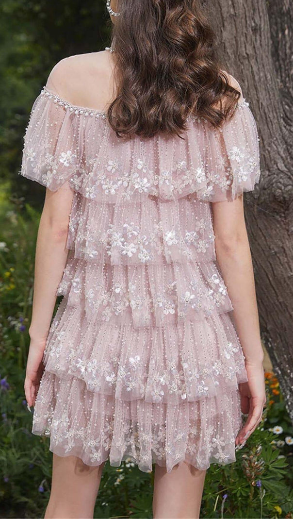 AIIZIE TIERED LACE TRIM MIDI DRESS IN PINK - product image