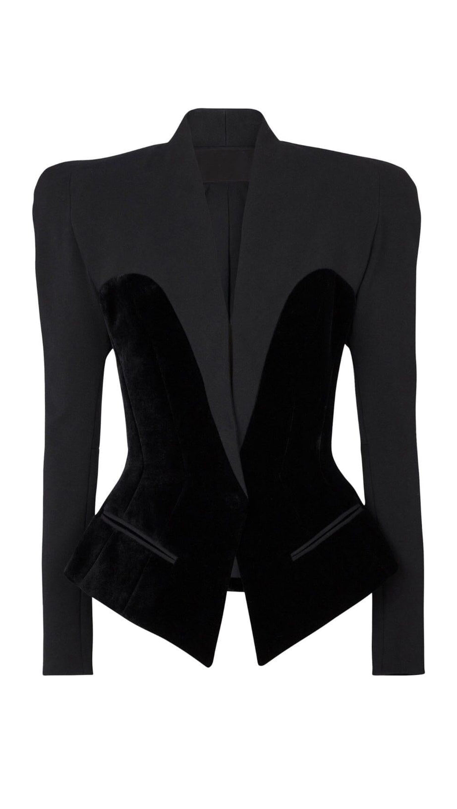 V NECK TWO POCKETS BLAZER IN BLACK