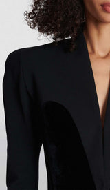 V NECK TWO POCKETS BLAZER IN BLACK