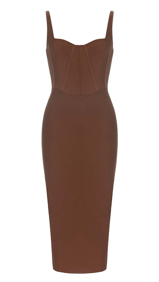 AIIZIE WAIST-TIGHTENING CORSET MIDI DRESS IN BROWN - product image
