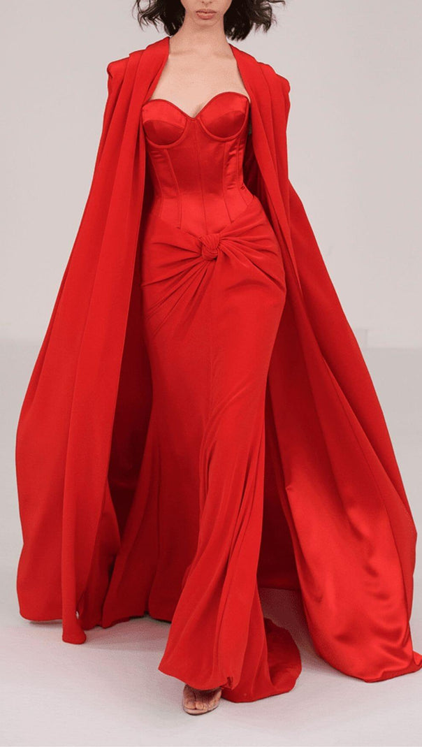 AIIZIE STRAPLESS CORSET TWO-PIECE DRESS IN RED - product image