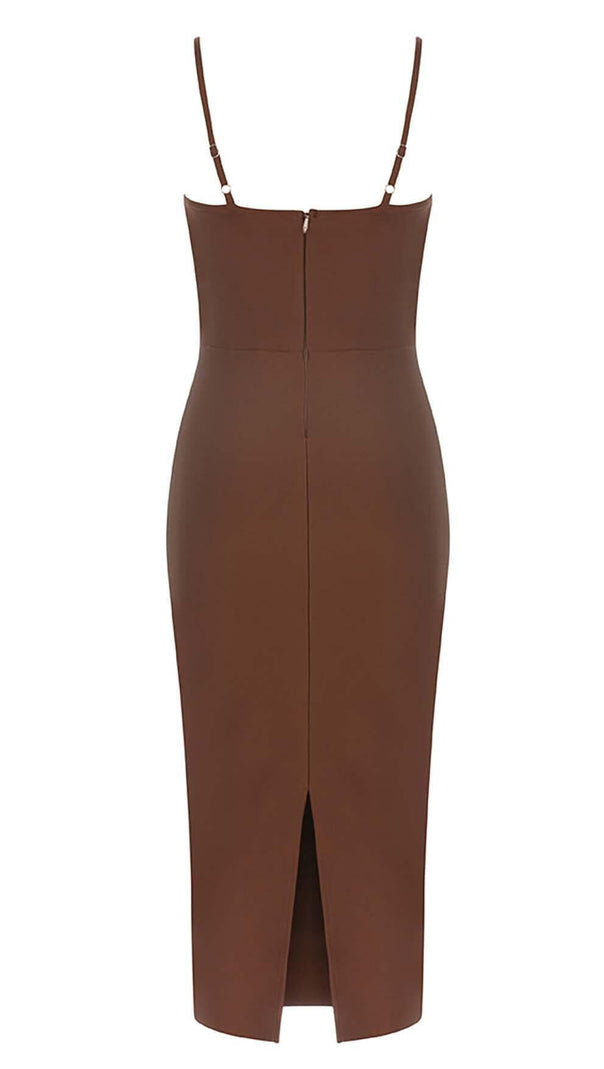 AIIZIE WAIST-TIGHTENING CORSET MIDI DRESS IN BROWN - product image