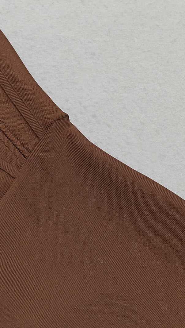ABITO MIDI CON CORSETTO STRINGENTE IN VITA, MARRONE