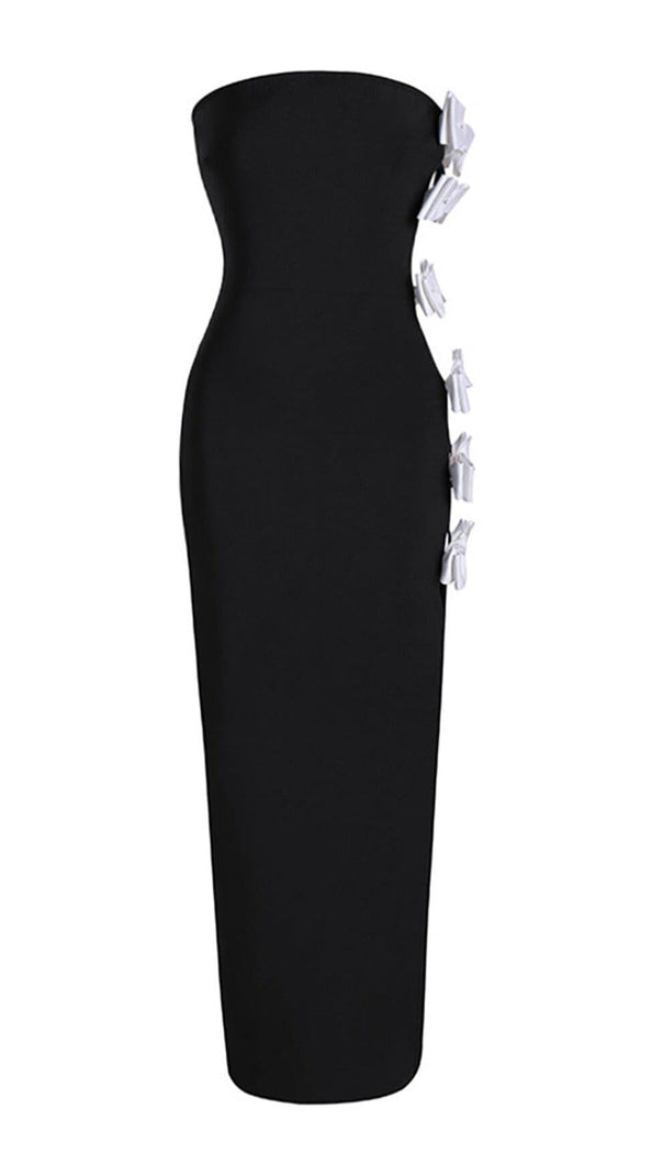 AIIZIE WHITE BOWS HIGH SLIT BANDAGE DRESS - product image
