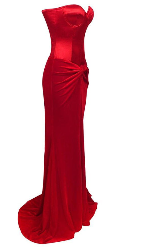 ABITO DUE PEZZI CON CORSETTO SENZA SPALLINE IN ROSSO