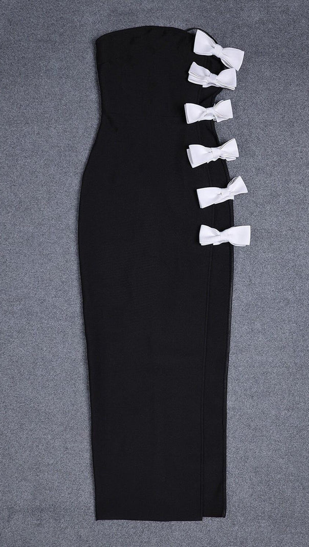 AIIZIE WHITE BOWS HIGH SLIT BANDAGE DRESS - product image