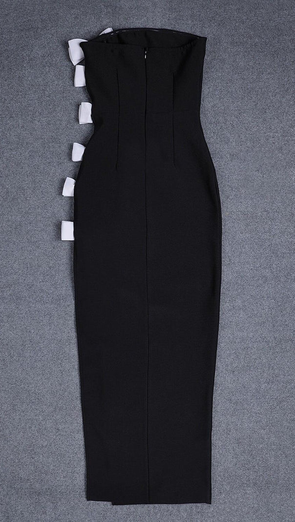 AIIZIE WHITE BOWS HIGH SLIT BANDAGE DRESS - product image