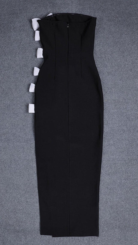 WHITE BOWS HIGH SLIT BANDAGE DRESS