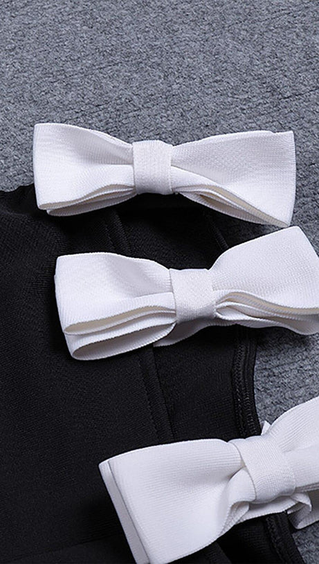 WHITE BOWS HIGH SLIT BANDAGE DRESS