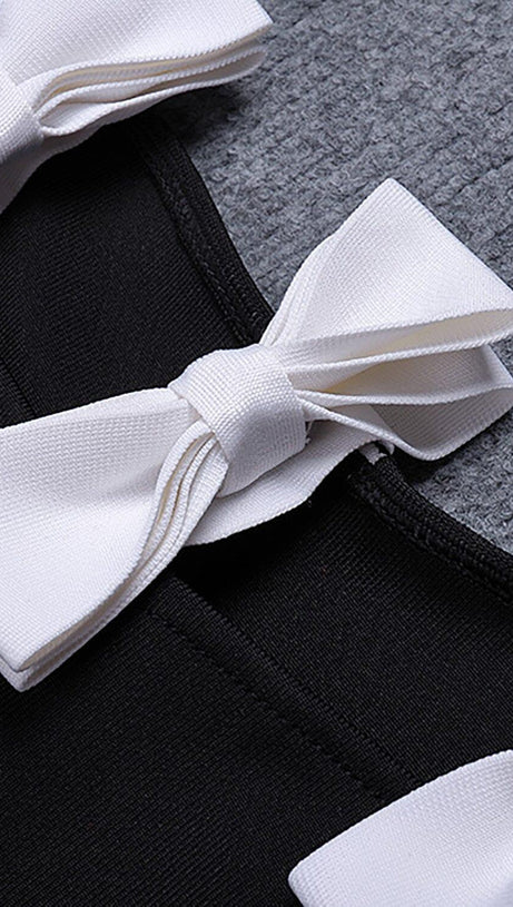 WHITE BOWS HIGH SLIT BANDAGE DRESS