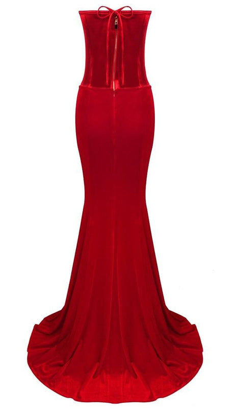 ABITO DUE PEZZI CON CORSETTO SENZA SPALLINE IN ROSSO