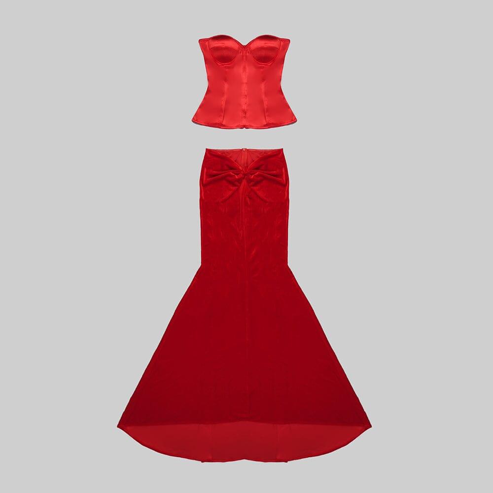 AIIZIE STRAPLESS CORSET TWO-PIECE DRESS IN RED - product image