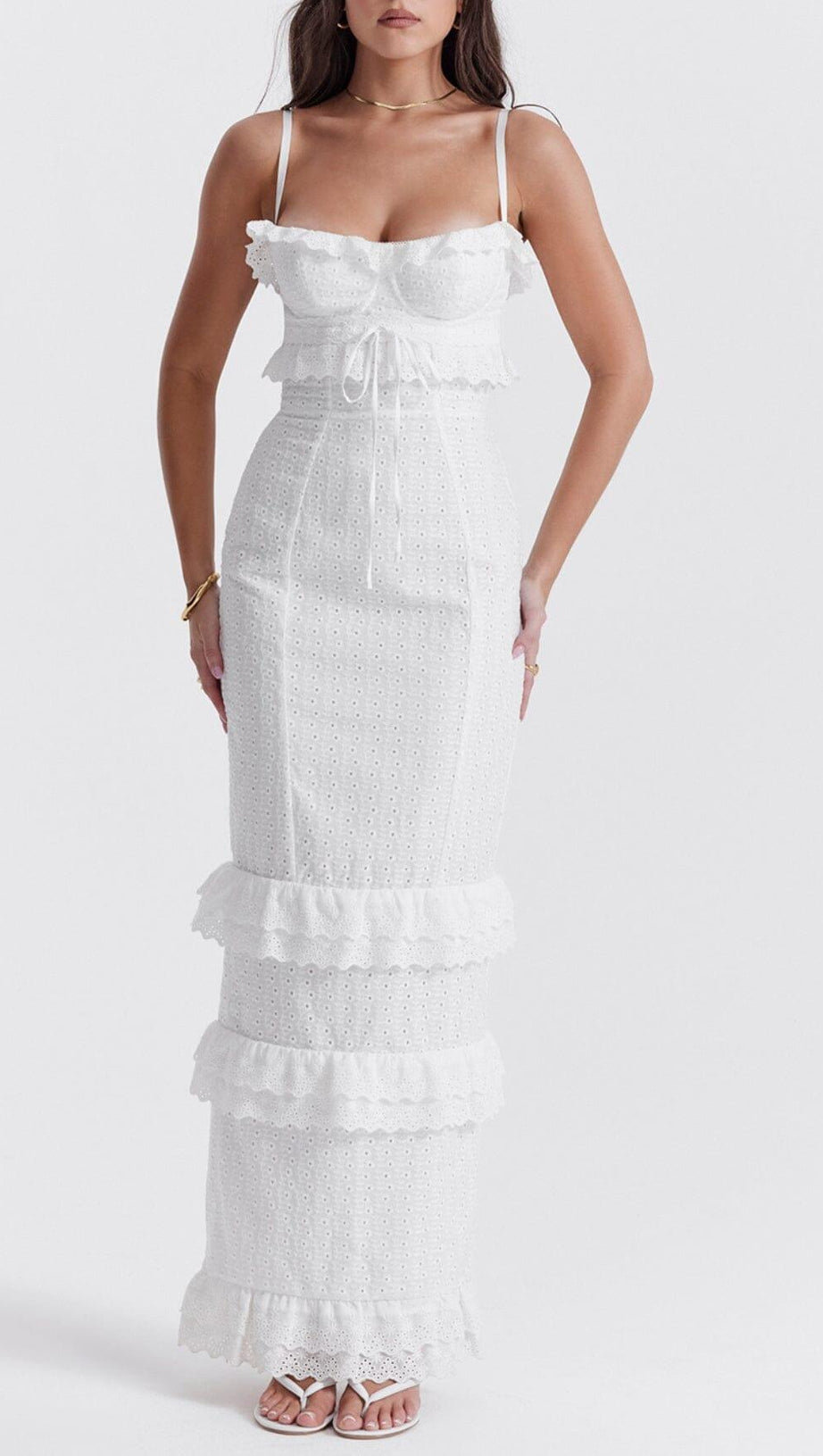 WHITE BRODERIE MAXI DRESS