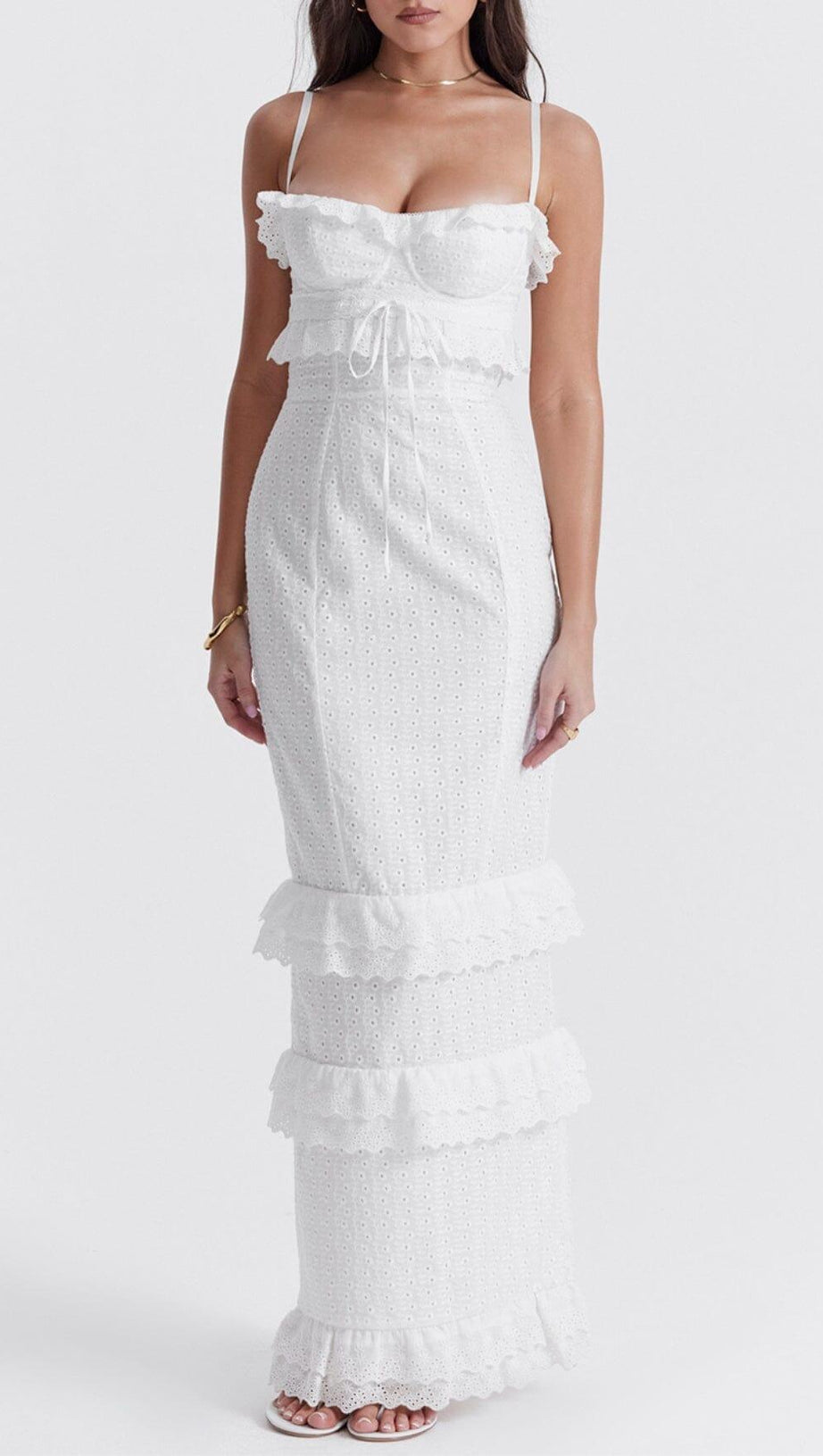 WHITE BRODERIE MAXI DRESS