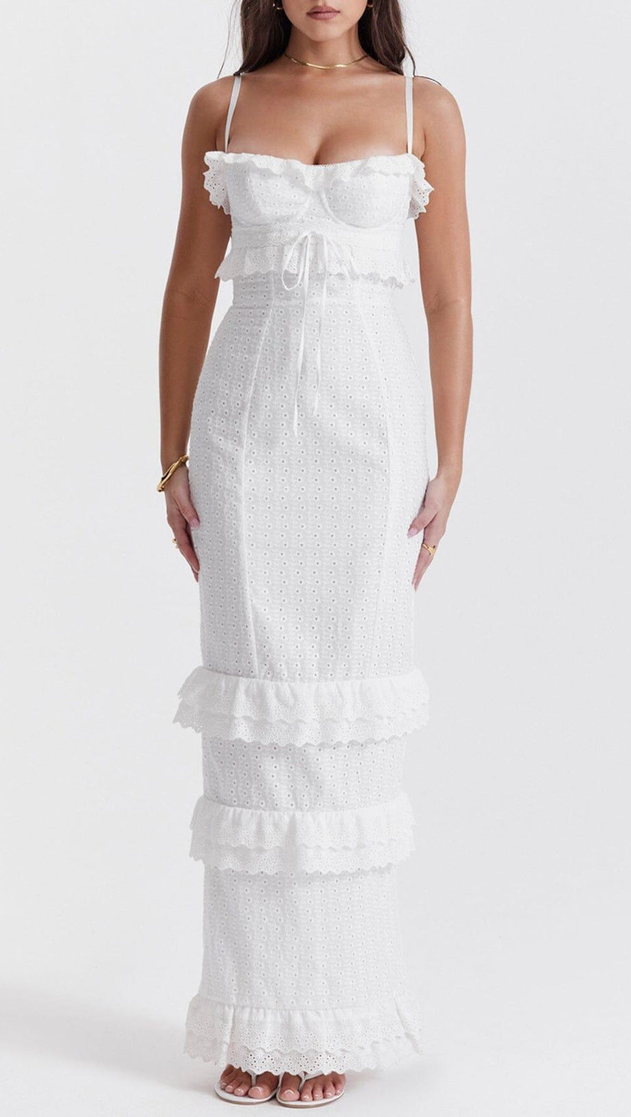 WHITE BRODERIE MAXI DRESS