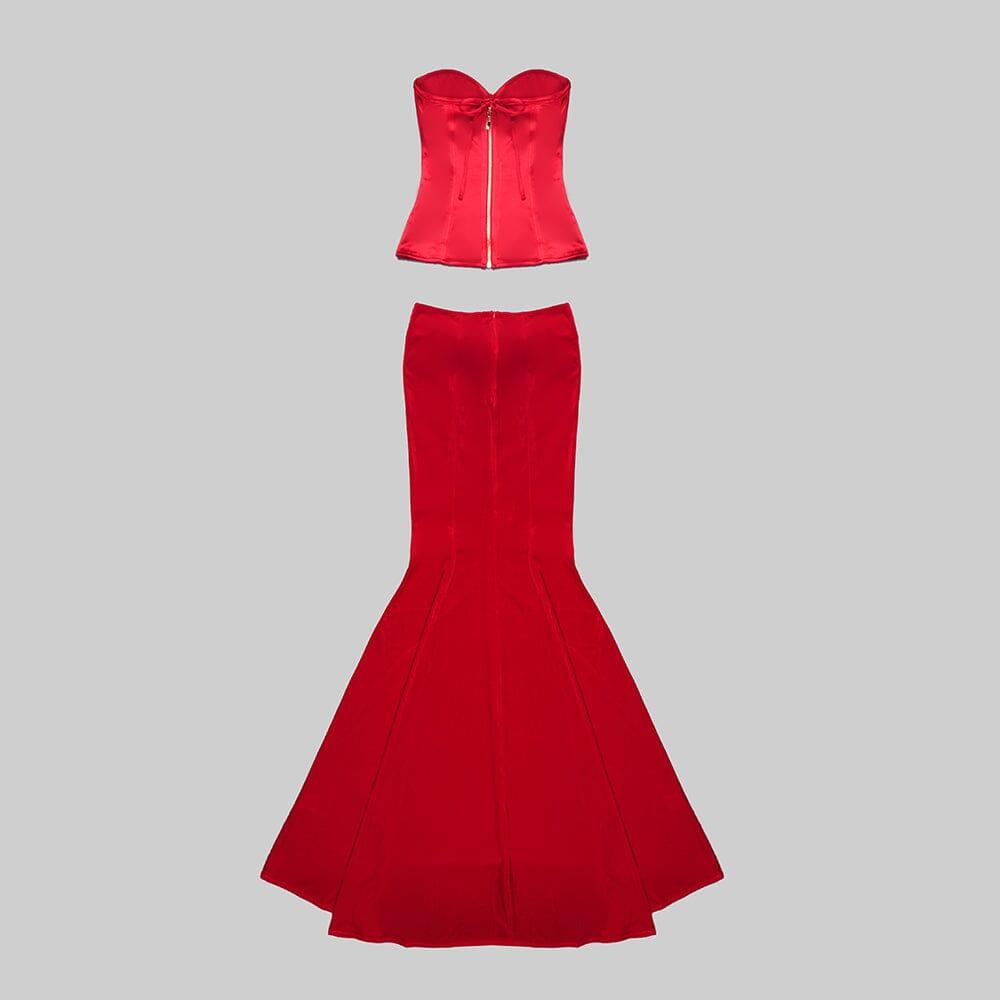 AIIZIE STRAPLESS CORSET TWO-PIECE DRESS IN RED - product image