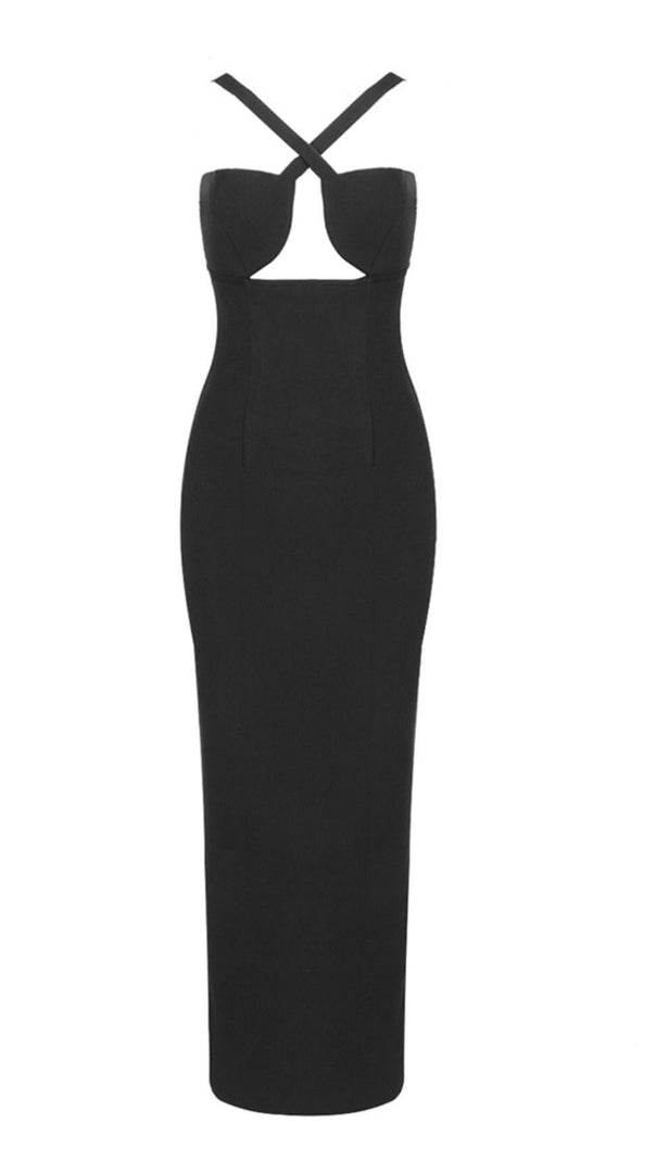 AIIZIE HALTER STRAPLESS MIDI DRESS IN BLACK - product image