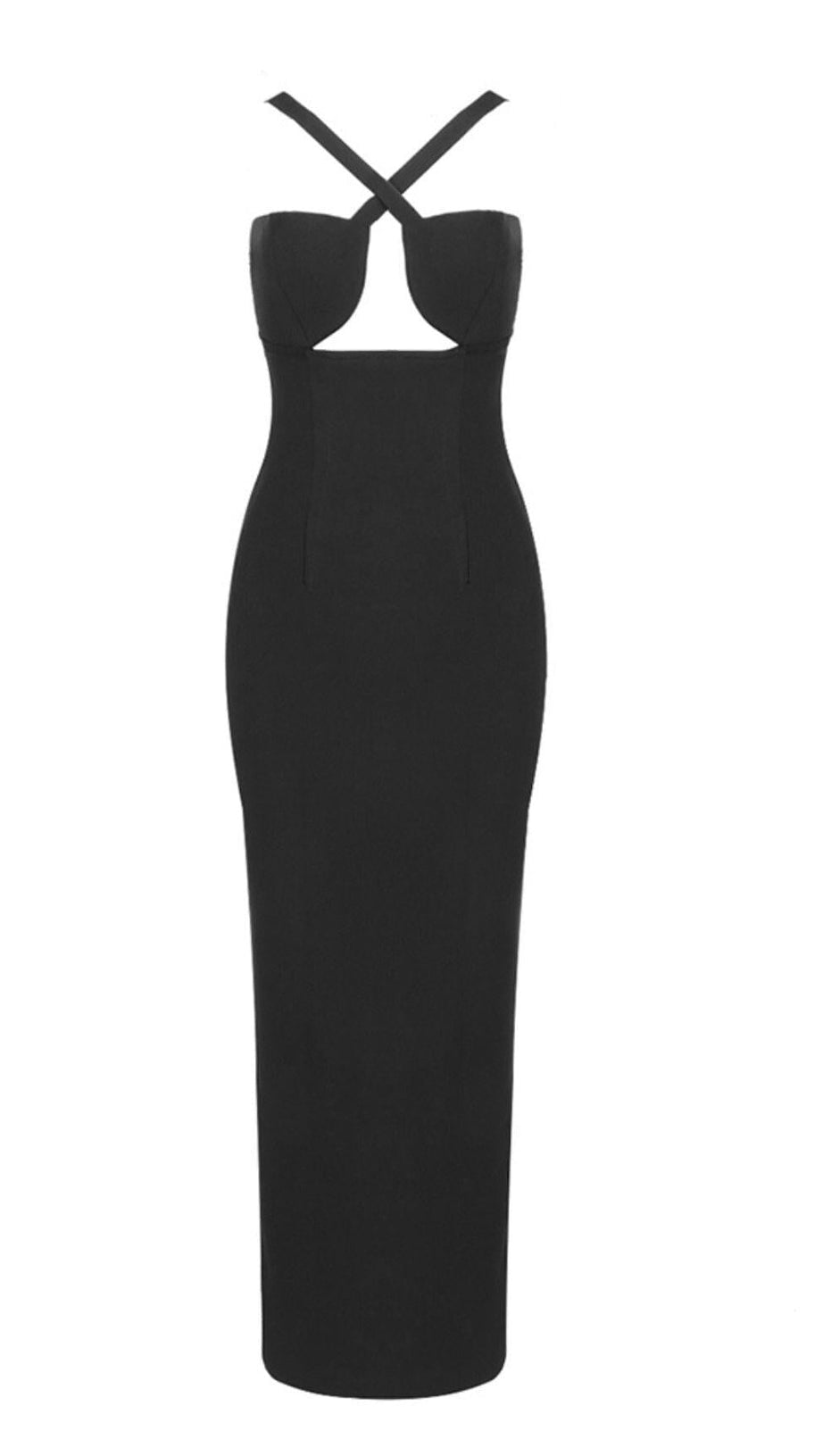 HALTER STRAPLESS MIDI DRESS IN BLACK