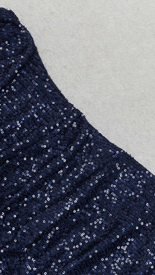 AIIZIE 3D FLORAL HALTER SEQUIN MIDI DRESSIN NAVY BLUE - product image