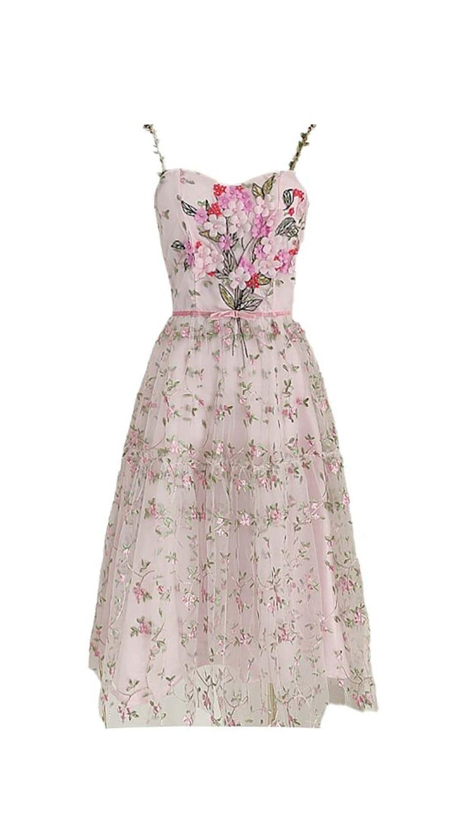 3D FLORAL HEM MIDI DRESS IN WHITE