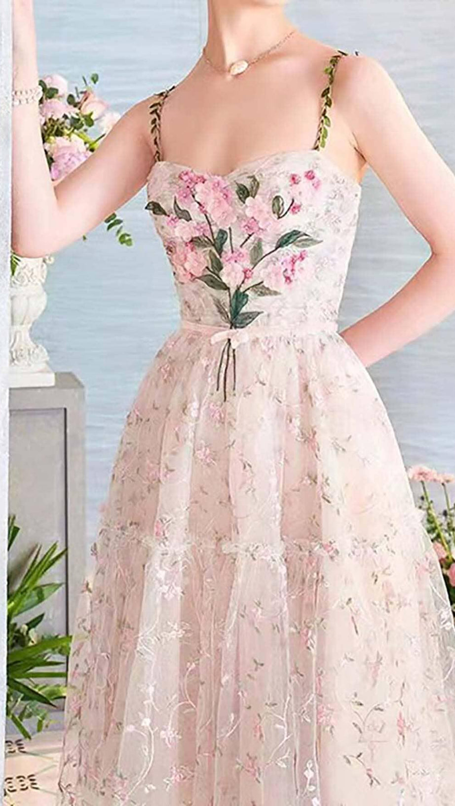 3D FLORAL HEM MIDI DRESS IN WHITE