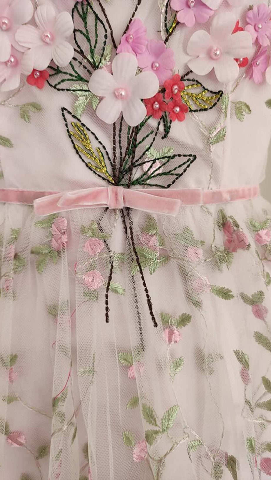 3D FLORAL HEM MIDI DRESS IN WHITE