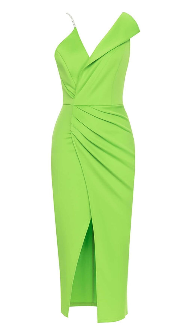 AIIZIE ASYMMETRIC SHOULDER MIDI DRESS IN GREEN - product image