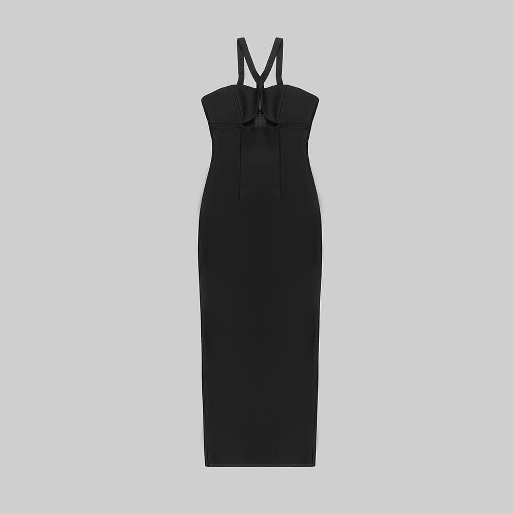 AIIZIE HALTER STRAPLESS MIDI DRESS IN BLACK - product image