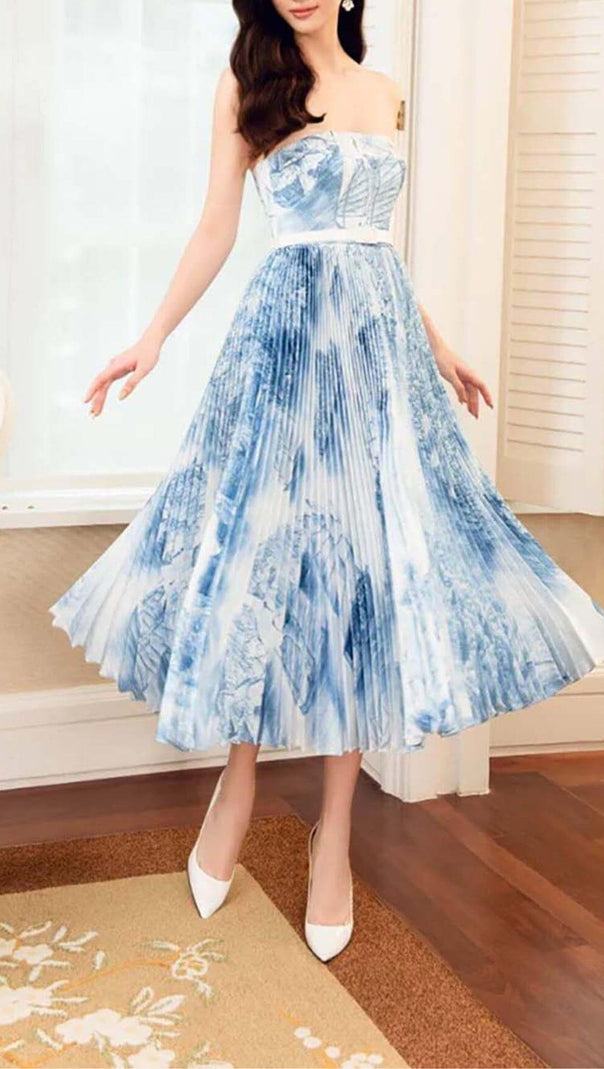 AIIZIE BANDEAU PLEATED MIDI DRESS IN BLUE - product image
