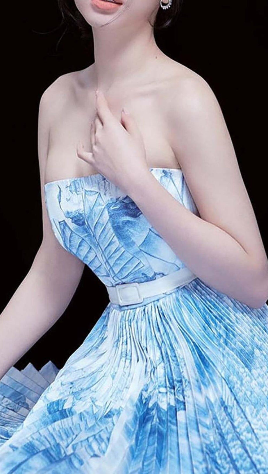 BANDEAU PLEATED MIDI DRESS IN BLUE