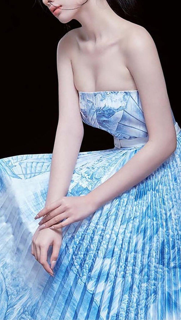 AIIZIE BANDEAU PLEATED MIDI DRESS IN BLUE - product image