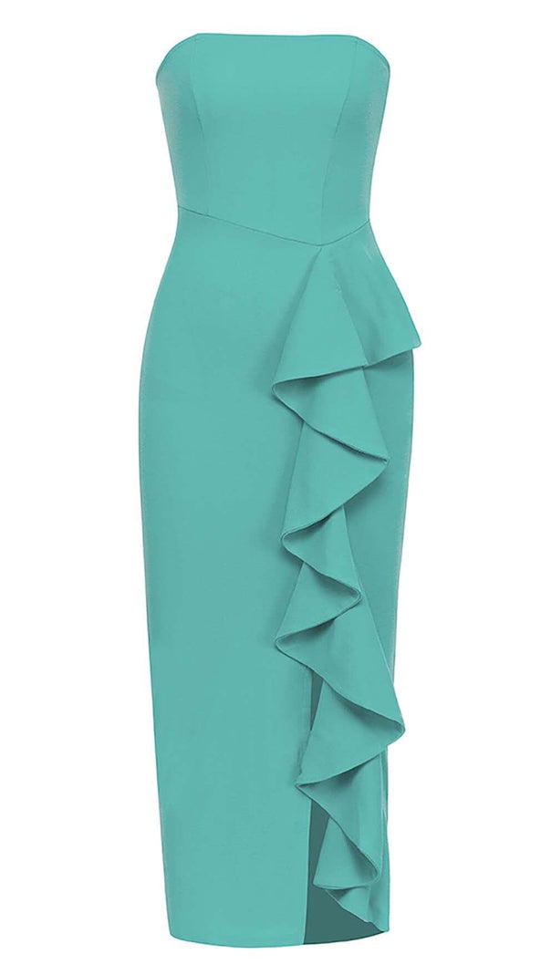 AIIZIE BANDEAU RUFFLES MIDI DRESS IN GREEN - product image
