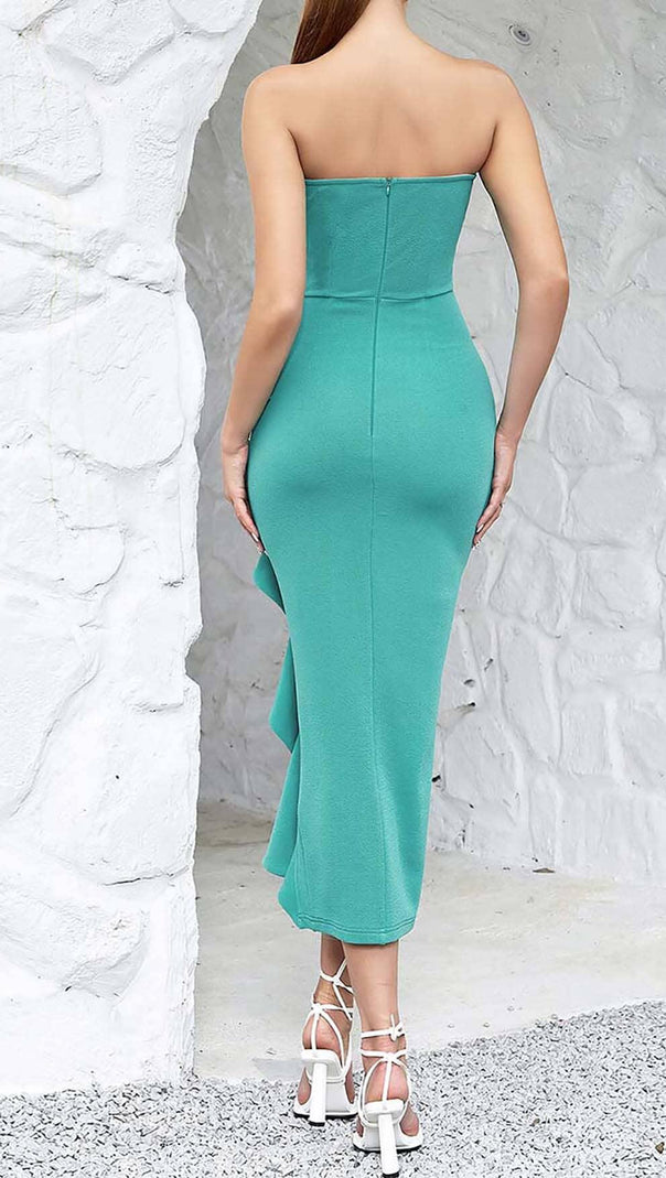 AIIZIE BANDEAU RUFFLES MIDI DRESS IN GREEN - product image
