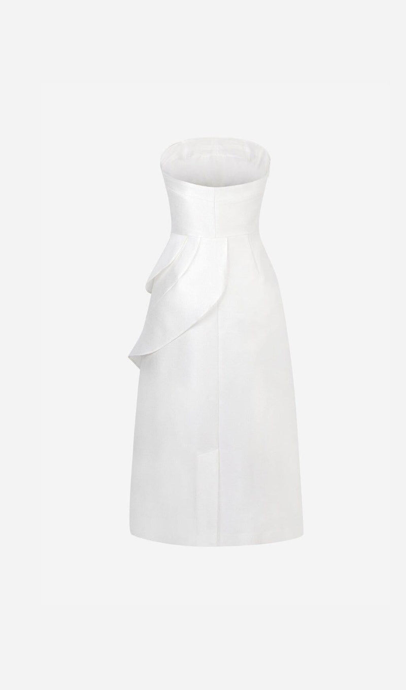 BANDEAU RUFFLES MIDI DRESS IN WHITE