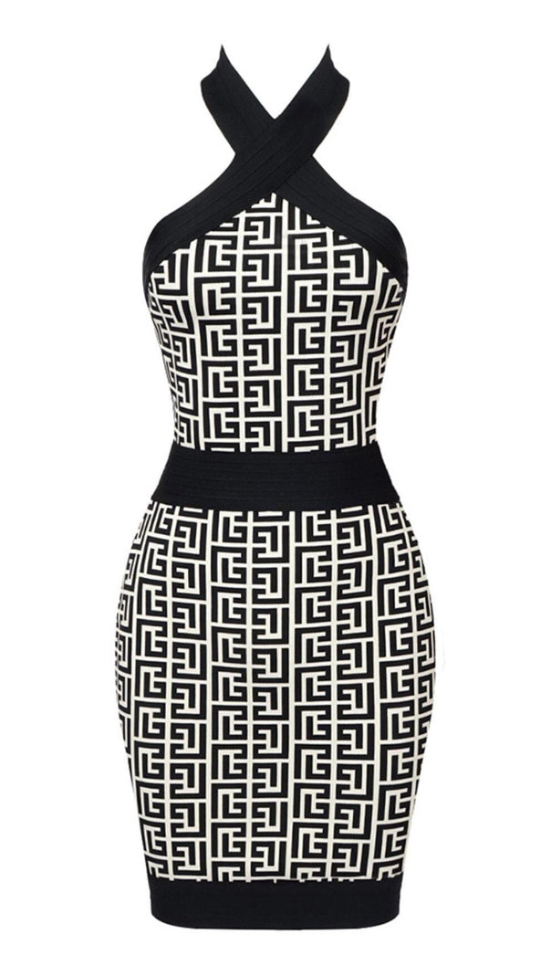 AIIZIE HALTER MONOGRAM MINI DRESS IN MIXED COLOURS - product image