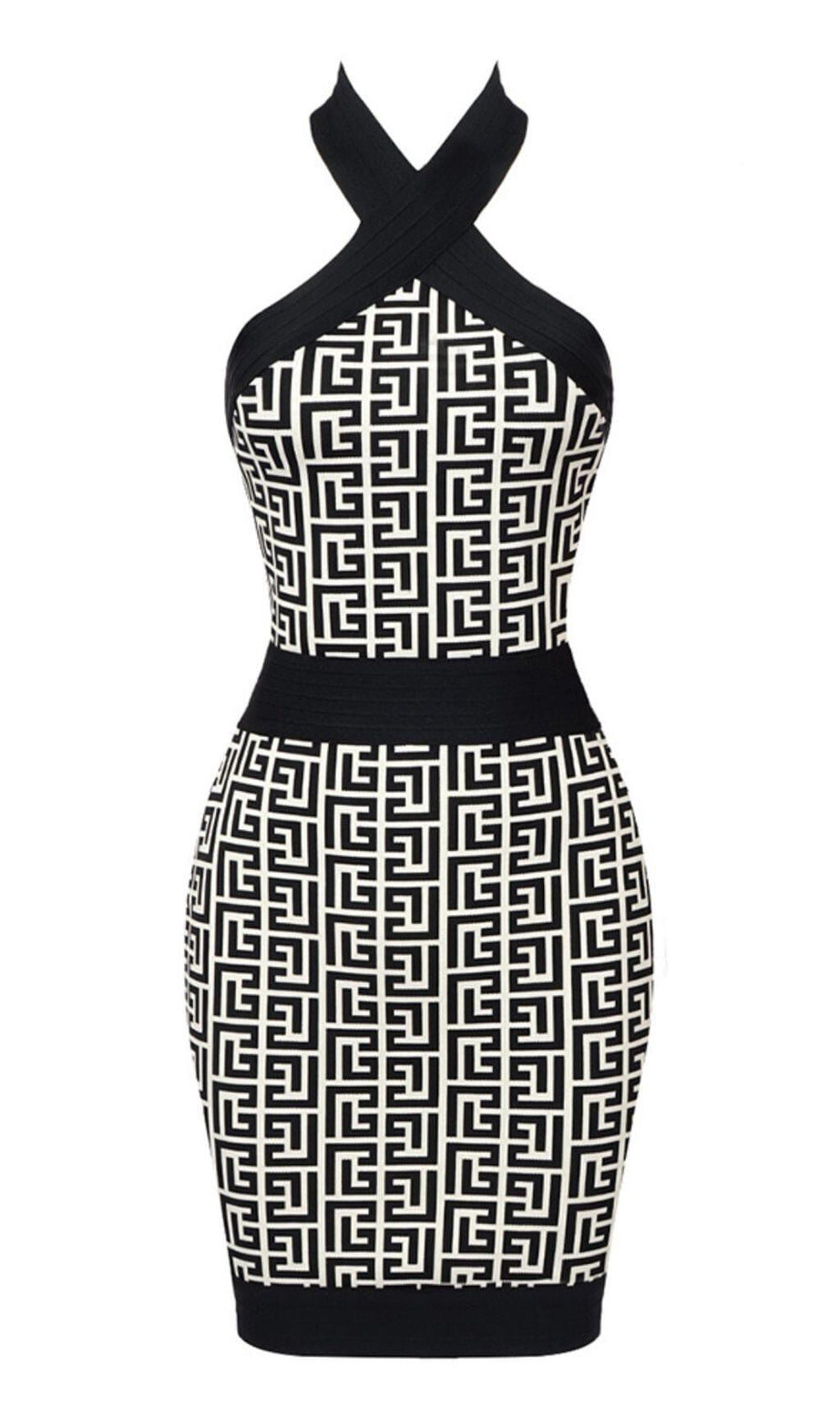 HALTER MONOGRAM MINI DRESS IN MIXED COLOURS